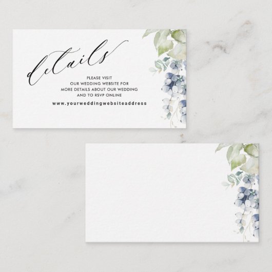 ブルーフローラエレガントなウェディングサイト/詳細 エンクロージャーカード (正面/裏面)