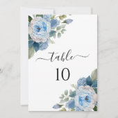 ブルーフローラエレガントなウェディングテーブル番号カード 招待状 (正面)