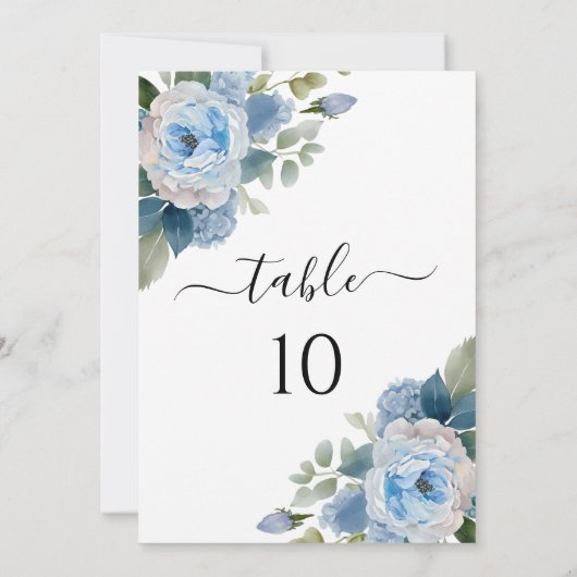 ブルーフローラエレガントなウェディングテーブル番号カード 招待状 (裏面)