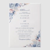 ブルーフローラエレガントニカ・アラビアイ結婚スラーム ベラム紙招待状 (正面)