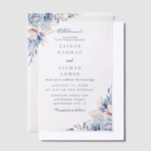 ブルーフローラエレガントニカ・アラビアイ結婚スラーム ベラム紙招待状 (オフセット)