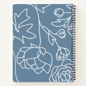 ブルーフローラエレガントパステルラインアートフラワーズ ノートブック (裏面)