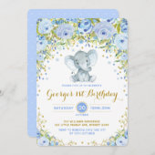 ブルーフローラエレファントボーイ1日目の誕生日パーティー 招待状 (正面/裏面)