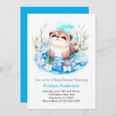 ブルーフローラオッターメドウボーイベビーシャワー 招待状 (正面/裏面)