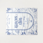 ブルーフローラオーナメントクラシックニュートラルウェルカム タペストリー (正面(横))