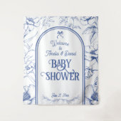 ブルーフローラオーナメントクラシックニュートラルウェルカム タペストリー (正面)