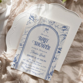 ブルーフローラオーナメントヴィンテージベビーシャワーの招待 招待状