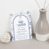 ブルーフローラオーナメントヴィンテージベビーシャワーの招待 招待状