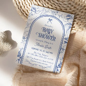 ブルーフローラオーナメントヴィンテージベビーシャワーの招待 招待状