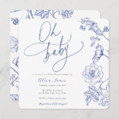 ブルーフローラオーベビーシャワー招待状 招待状 (正面/裏面)