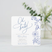 ブルーフローラオーベビーシャワー招待状 招待状 (スタンド正面)