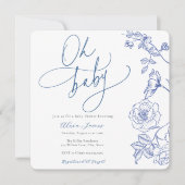 ブルーフローラオーベビーシャワー招待状 招待状 (正面)