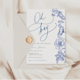 ブルーフローラオーボーイベビーシャワー招待状 招待状