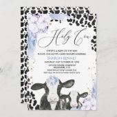 ブルーフローラカウカーフボホフローラベビーシャワー 招待状 (正面/裏面)