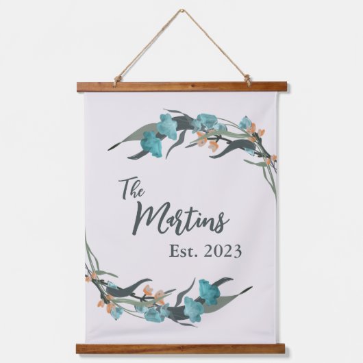 ブルーフローラカスタムファミリーの設立日 吊り下げ型タペストリー (正面)