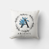 ブルーフローラカスタムモノグラム – 文字A クッション (正面)