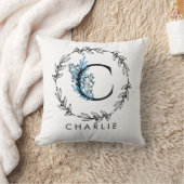 ブルーフローラカスタムモノグラム – 文字C クッション (ブランケット)
