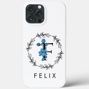 ブルーフローラカスタムモノグラム – 文字F iPhone 13 PRO MAXケース