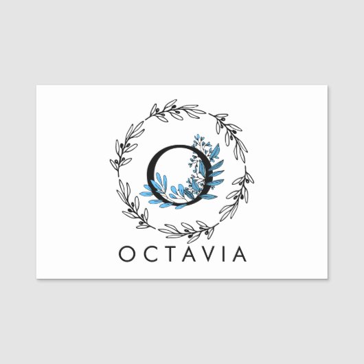 ブルーフローラカスタムモノグラム – 文字O 名札 (正面)