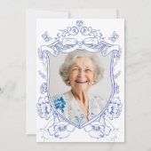 ブルーフローラカスタム写真80thバースデーパーティー 招待状 (裏面)