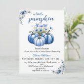 ブルーフローラカボチャ男の赤ちゃんシャワー 招待状 (スタンド正面)