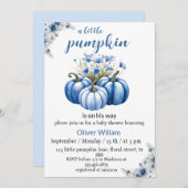 ブルーフローラカボチャ男の赤ちゃんシャワー 招待状 (正面/裏面)