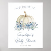 ブルーフローラカボチャ秋の赤ちゃんシャワーへようこそ ポスター (正面)