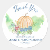 ブルーフローラカボチャ赤ちゃんシャワーありがとう ラウンドシール (正面)