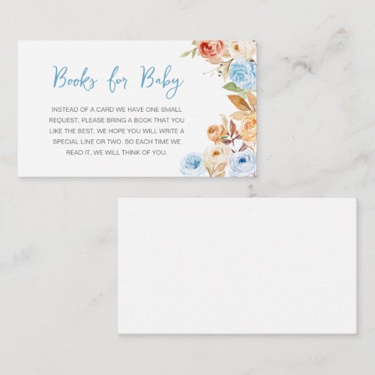 ブルーフローラカボチャ赤ちゃんシャワーブックベビー エンクロージャーカード (正面/裏面)