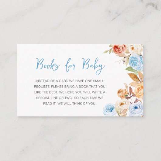 ブルーフローラカボチャ赤ちゃんシャワーブックベビー エンクロージャーカード (正面)