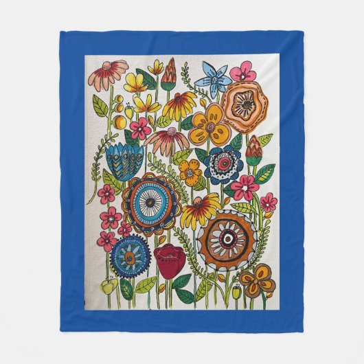 ブルーフローラガーデンスロー フリースブランケット (正面)