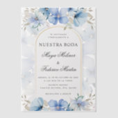 ブルーフローラガーデンヌエストラボダスペインの結婚ズ ベラム紙招待状 (正面)