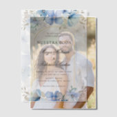 ブルーフローラガーデンヌエストラボダスペインの結婚ズ ベラム紙招待状 (オフセット (カップル))