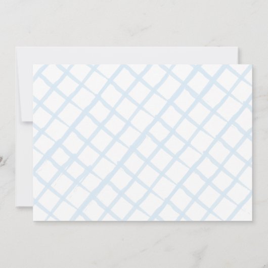 ブルーフローラガーデンホースボーイフォト誕生日 招待状 (裏面)