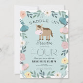 ブルーフローラガーデンホースボーイ誕生日 招待状 (正面)