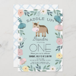 ブルーフローラガーデンホースボーイ1st誕生日 招待状