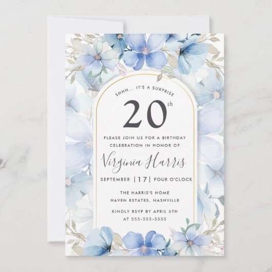 ブルーフローラガーデン二十誕生日 招待状 (正面)