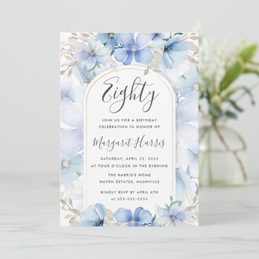 ブルーフローラガーデン80th80誕生日 招待状 (スタンド正面)