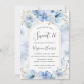 ブルーフローラガーデンSweet sixteen16誕生日 招待状 (正面)