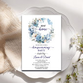 ブルーフローラガーランド引っ越し祝いパーティーパーティー 招待状