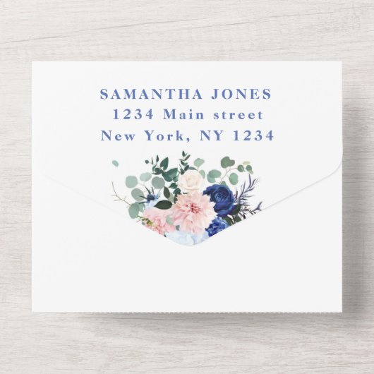 ブルーフローラガーリー牡丹甘16フローラ16 オールインワン招待状 (裏面)