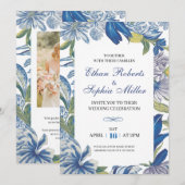 ブルーフローラクラシック結婚式招待状 招待状 (正面/裏面)
