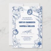 ブルーフローラクラシック結婚式招待状 招待状 (正面)