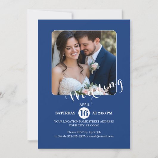 ブルーフローラクラシック結婚式招待状 招待状 (裏面)