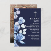 ブルーフローラクリスチャンお祝いの生活写真 サンキューカード (正面/裏面)