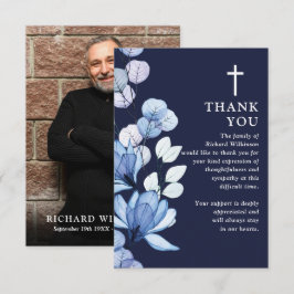 ブルーフローラクリスチャンお祝いの生活写真 サンキューカード