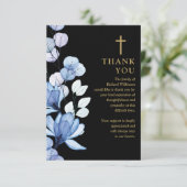 ブルーフローラクリスチャンお祝いの生活写真 サンキューカード (スタンド正面)