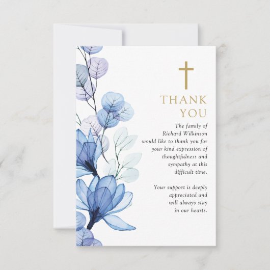 ブルーフローラクリスチャン生活葬儀お祝い サンキューカード (正面)