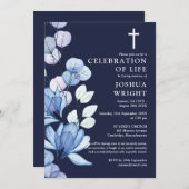 ブルーフローラクリスチャン生活葬儀お祝い 招待状 (正面/裏面)