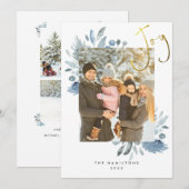 ブルーフローラクリスマスフォトフラットホリデーカード シーズンカード (正面/裏面)